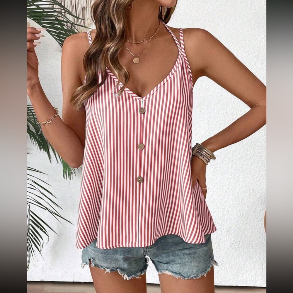 Striped Pink and White Women's Halter Top